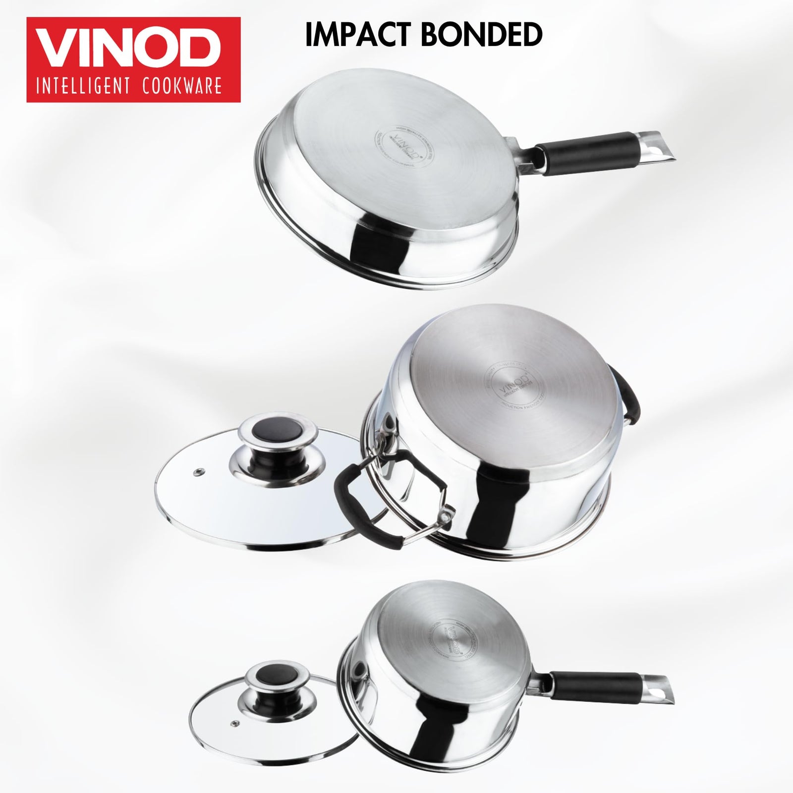 Vinod Stainless Steel Induction and Gas Stove Friendly Master Chef Cookware Set- 4Pieces, Saucepan (