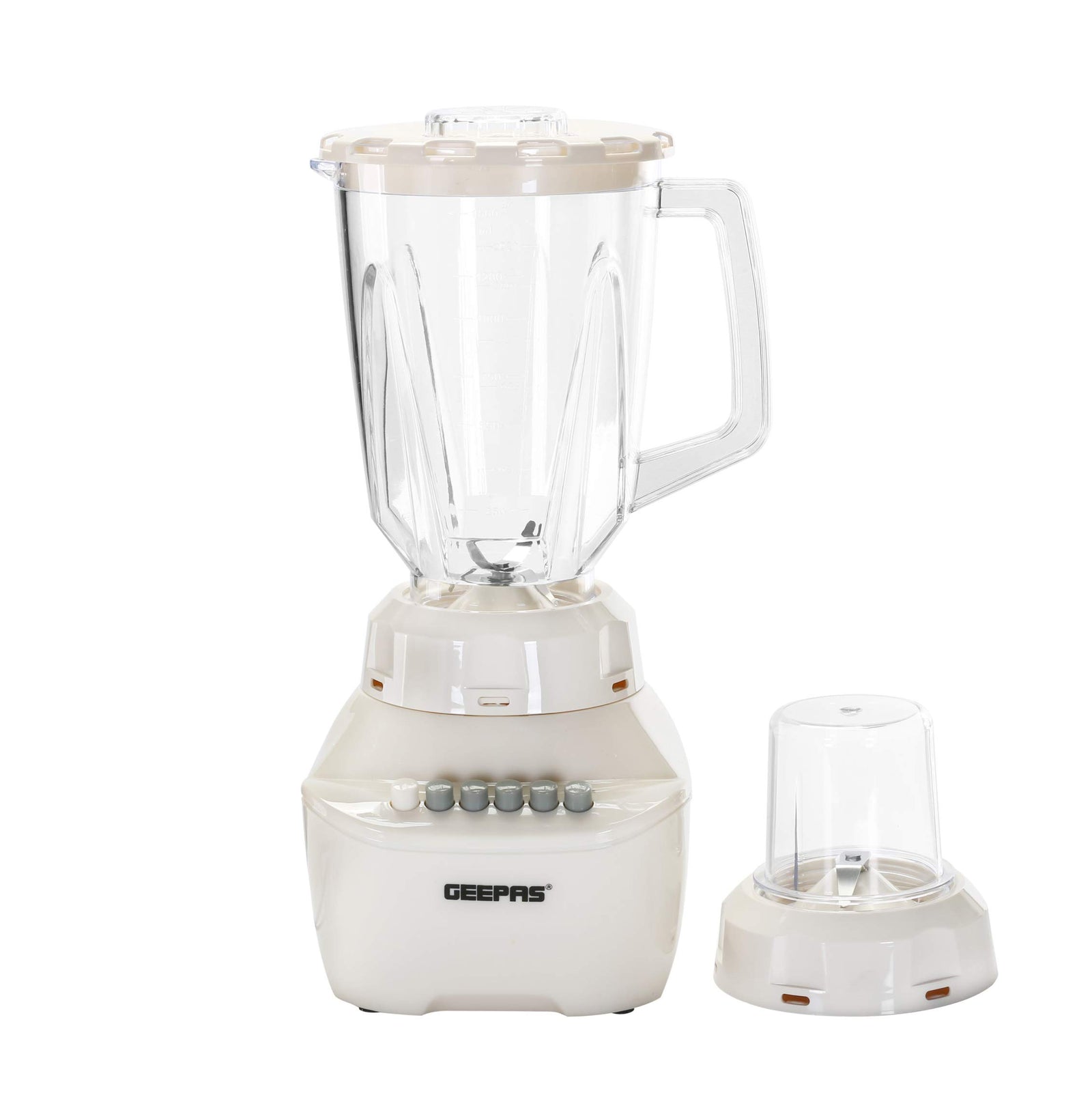 Geepas 400W 2 in 1 Multifunctional Blender | Stainless Steel Blades, 4 Speed Control with Pulse | 1.5L Jar, Over Heat Protection| Ice Crusher, Chopper, Coffee Grinder & Smoothie Maker