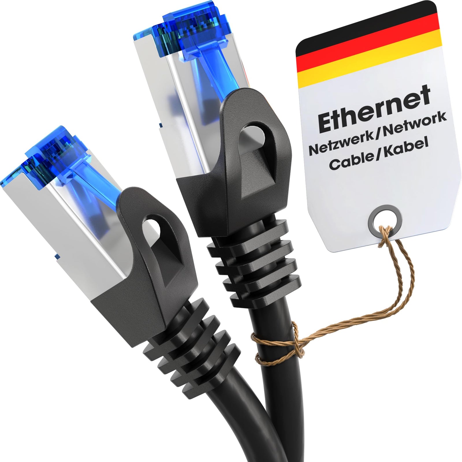 KabelDirekt – 30m – Ethernet, patch & network cable (transfers gigabit internet speed, ideal for 1Gbps networks/LANs, routers, modems, switches, RJ45 plug (blue), black)