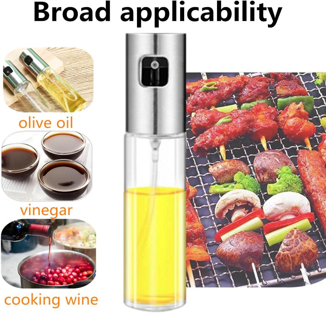 Olive Oil Sprayer, Food-grade Glass Oil Spray Bottle Oil Misters Vinegar Bottle Oil Dispenser for Cooking, Salad, BBQ, Kitchen Baking, Roasting, 3.42-ounce Capacity