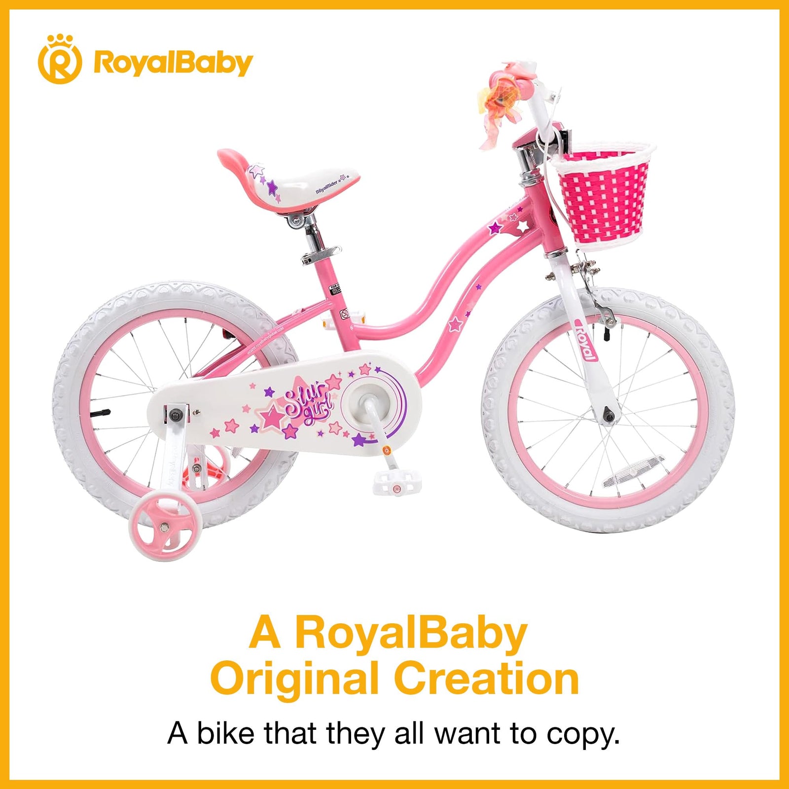 RoyalBaby Girls Kids Bike Stargirl 12 14 16 18 Inch Bicycle 3-9 Years Old Basket Training Wheels Kickstand Pink Blue Child's Cycle