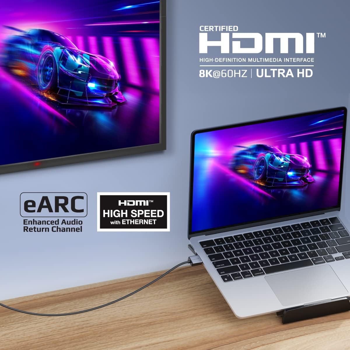 Promate HDMI 2.1 Cable, 1.5m HDMI to HDMI Slim Cable with 48Gbps Bandwidth, 8K@60Hz Resolution, UHD Dynamic HDR eARC Wire for MacBook Pro, PS5, TV, Xbox, Roku, Blu-ray Projector, PrimeLink8K-150