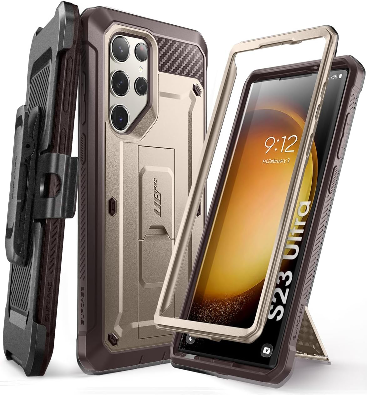 SUPCASE [Unicorn Beetle Pro Series] Case Designed For Samsung Galaxy S23 Ultra 5G (2023 Release), Full-Body Dual Layer Rugged Holster & Kickstand Case Without Built-in Screen Protector - Cream