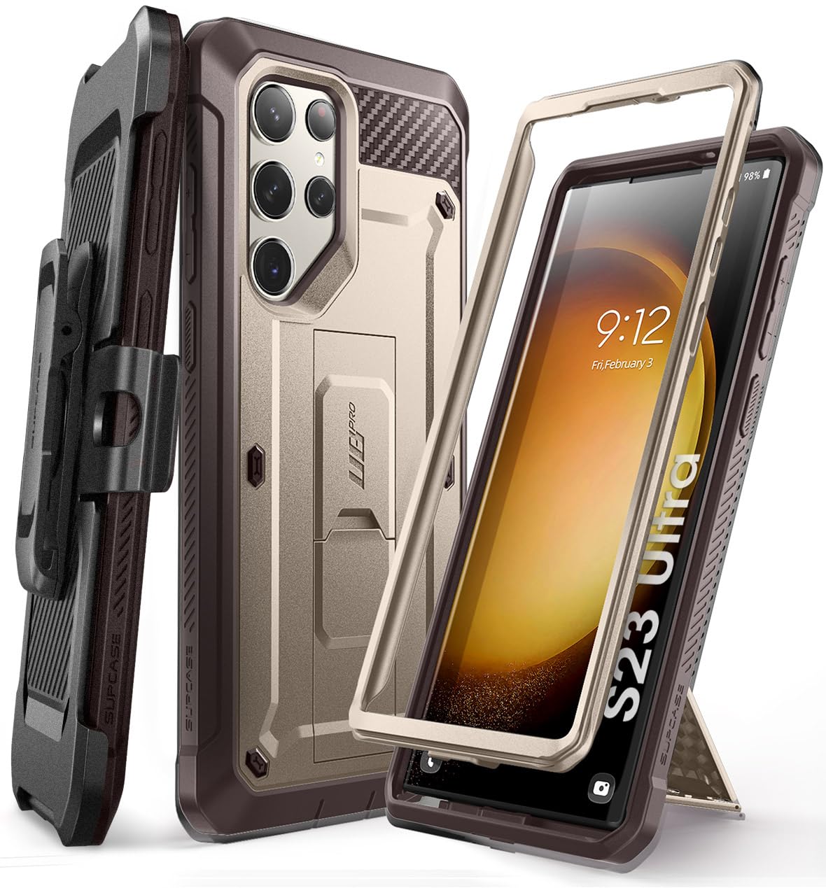 SUPCASE [Unicorn Beetle Pro Series] Case Designed For Samsung Galaxy S23 Ultra 5G (2023 Release), Full-Body Dual Layer Rugged Holster & Kickstand Case Without Built-in Screen Protector - Cream