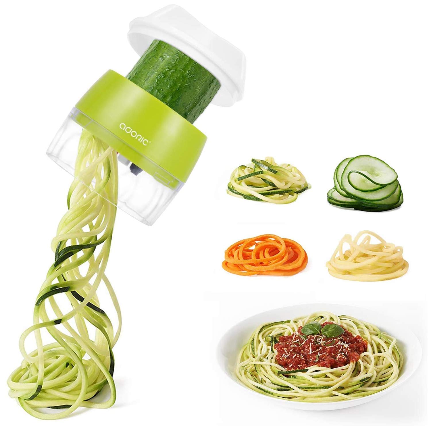 Handheld Spiralizer Vegetable Slicer, Adoric 3 in 1 Heavy Duty Veggie Spiral Cutter - Zoodle Pasta Spaghetti Maker for Low Carb/Paleo/Gluten-Free Meals