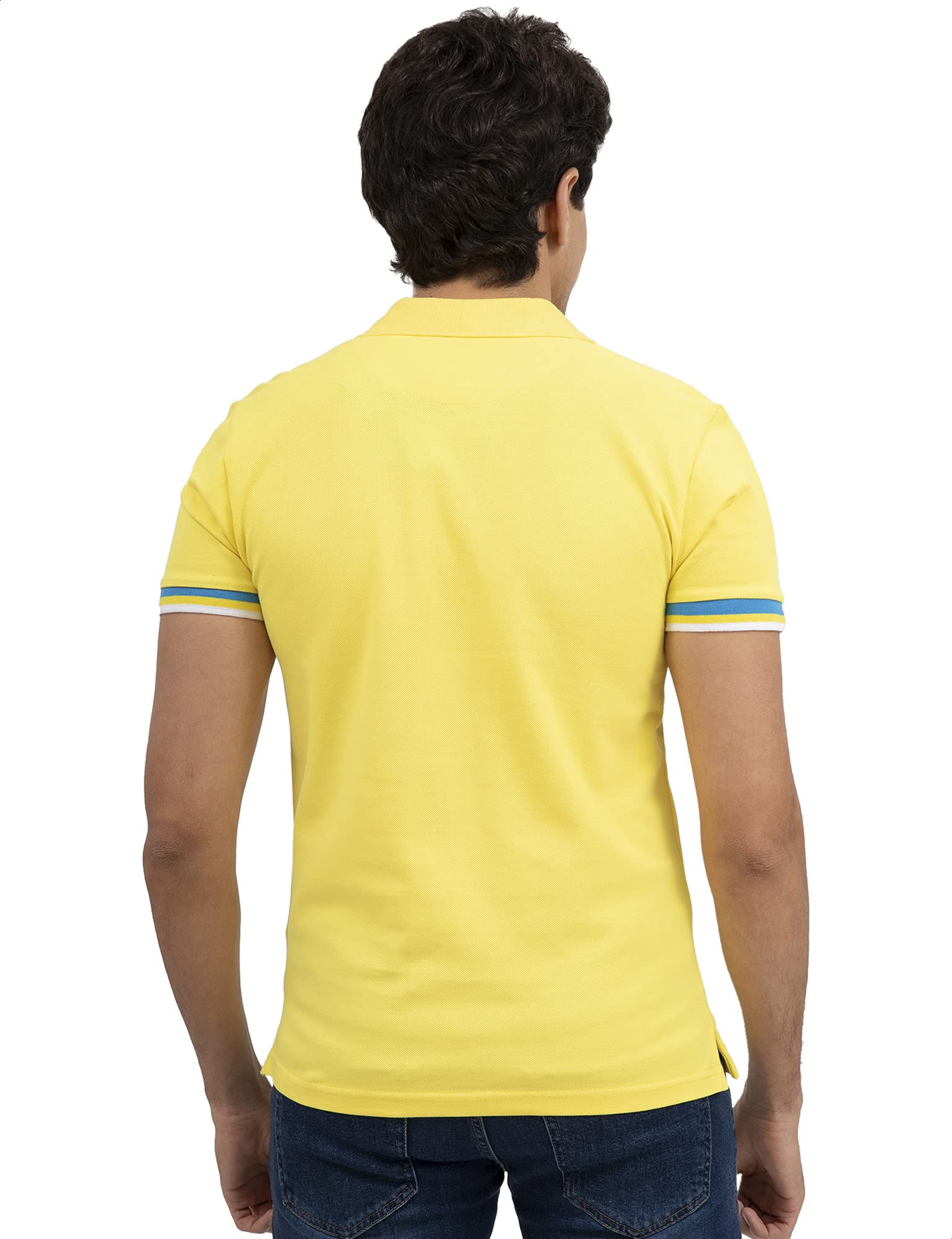 Dalydress Dare Cotton Striped Trims Short Sleeves Polo Shirt for Men, Yellow, M