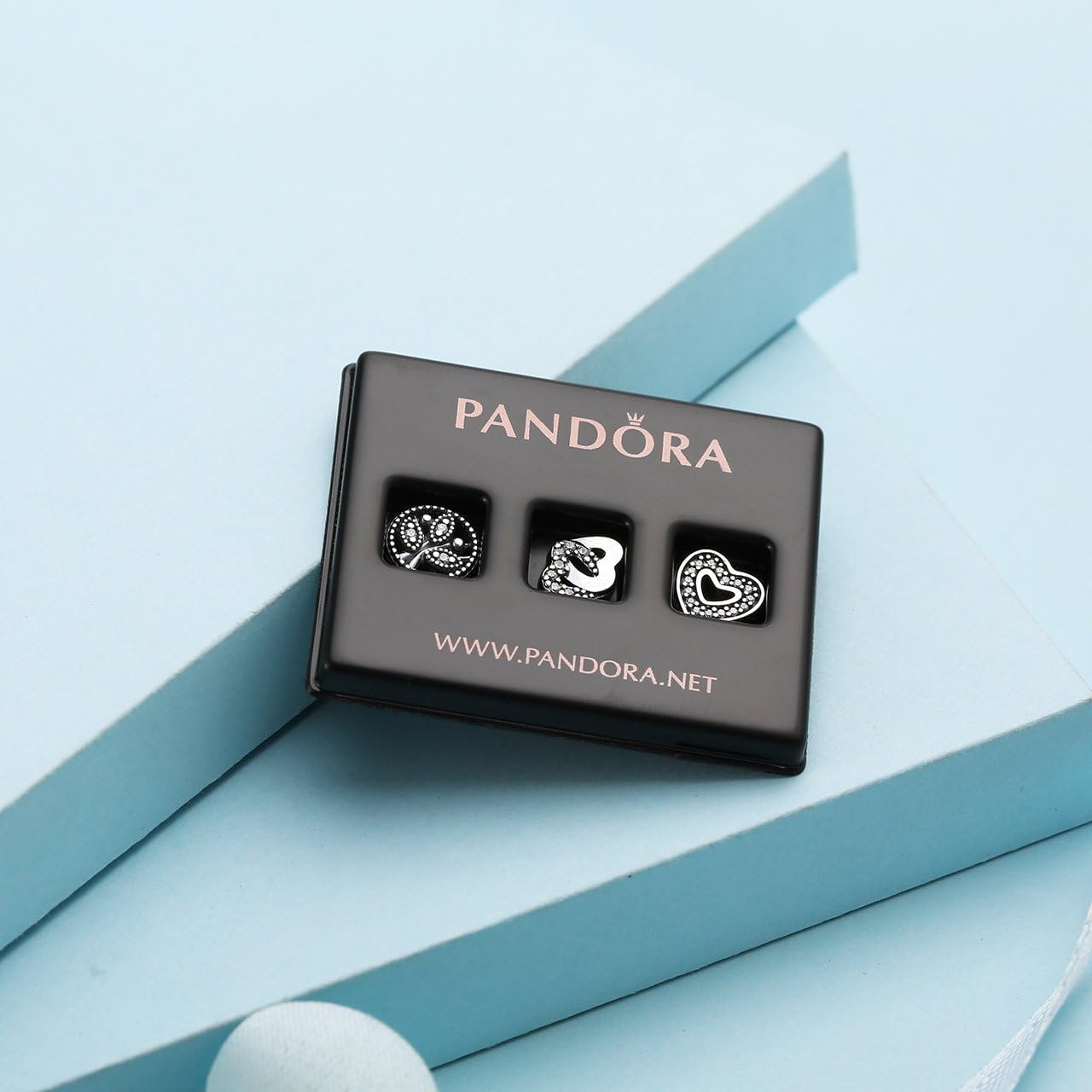 Pandora Love and Family Petites 925 Sterling Silver Cubic Zirconia Floating Charm Set - 3 Pieces, Silver