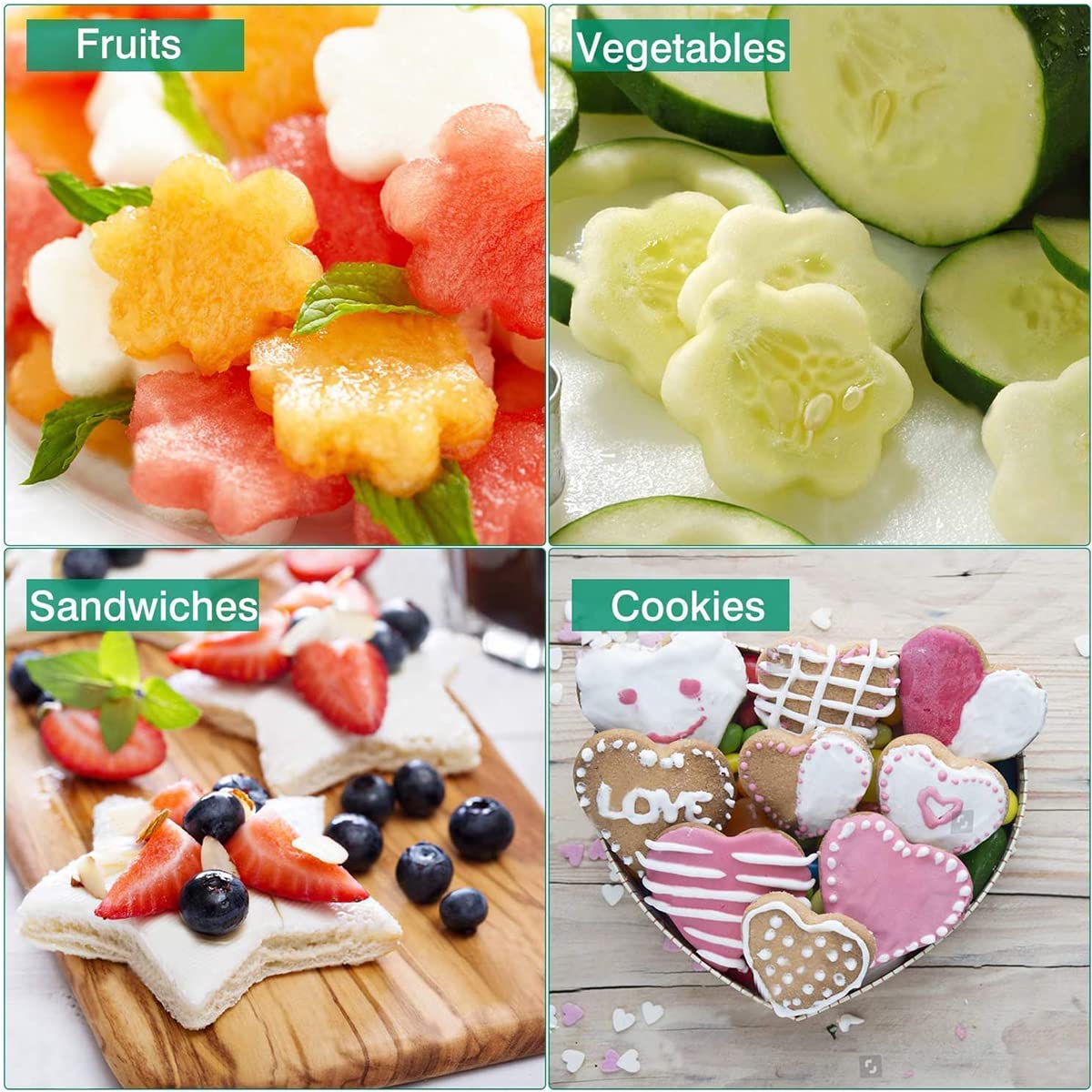 ECVV 12Pcs Stainless Steel Sandwich Cookie Cutters Set Mini Vegetable Fruit Cutters Food Grade Cookie Cutter Mold for Kids Food Decoration Tools for Kitchen