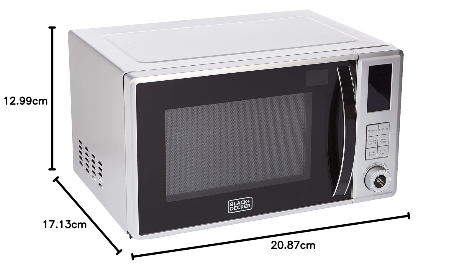 Black+Decker 800W 23 Liter Combination Microwave Oven With Grill, Silver - Mz2310Pg