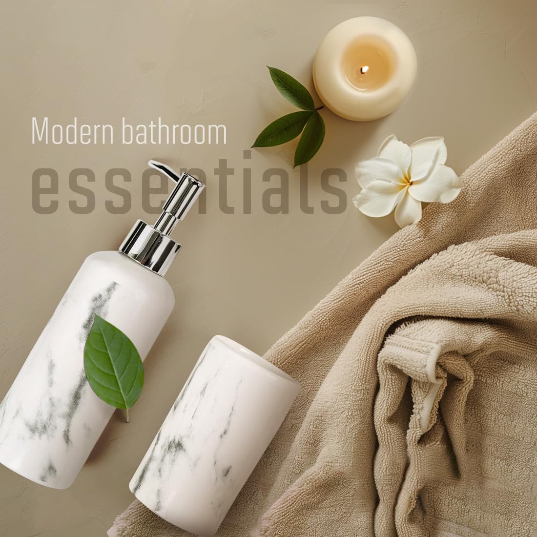 Bodico White 3-Piece Marble Bathroom Accessory Set