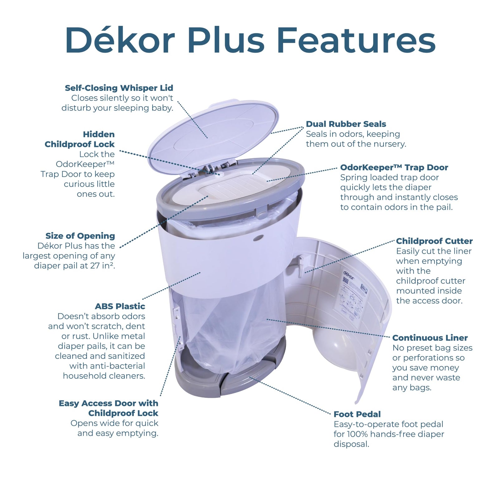 DEKOR Plus Diaper Pail Gift Set – White | Comes with Over a Year's Supply Worth of Refills!