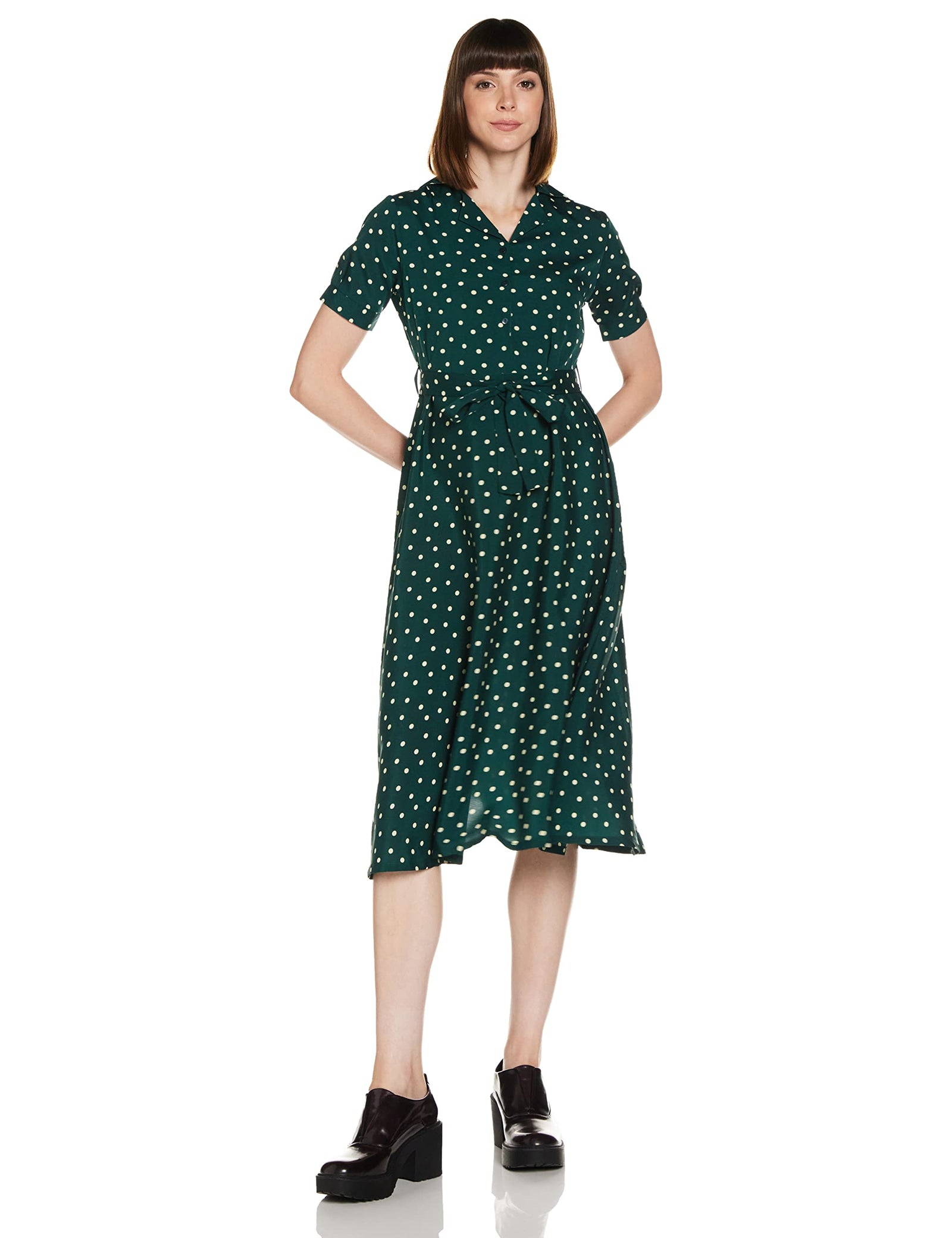 KRAVE Crepe Fit and Flare Casual Dress.EMERALD GREEN.XL