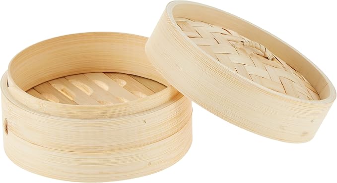 15cm Bamboo Steamer, 1-Tier Organic Handmade Bamboo Steam Basket with Lid, Chinese Food Steamers, 100% Natural Bamboo Healthy Cooking, Perfect for Steamed Buns, Dumplings, Vegetables, Rice or Meat