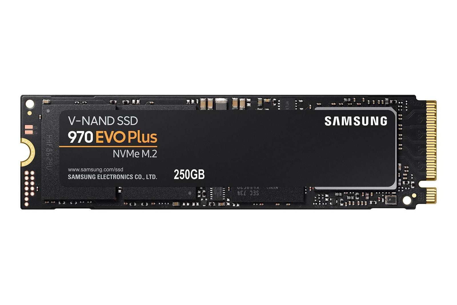 Samsung 970 Evo Plus 250 GB SSD interface M.2 NVME Write speed 2300 MBs Read speed 3500 MBs