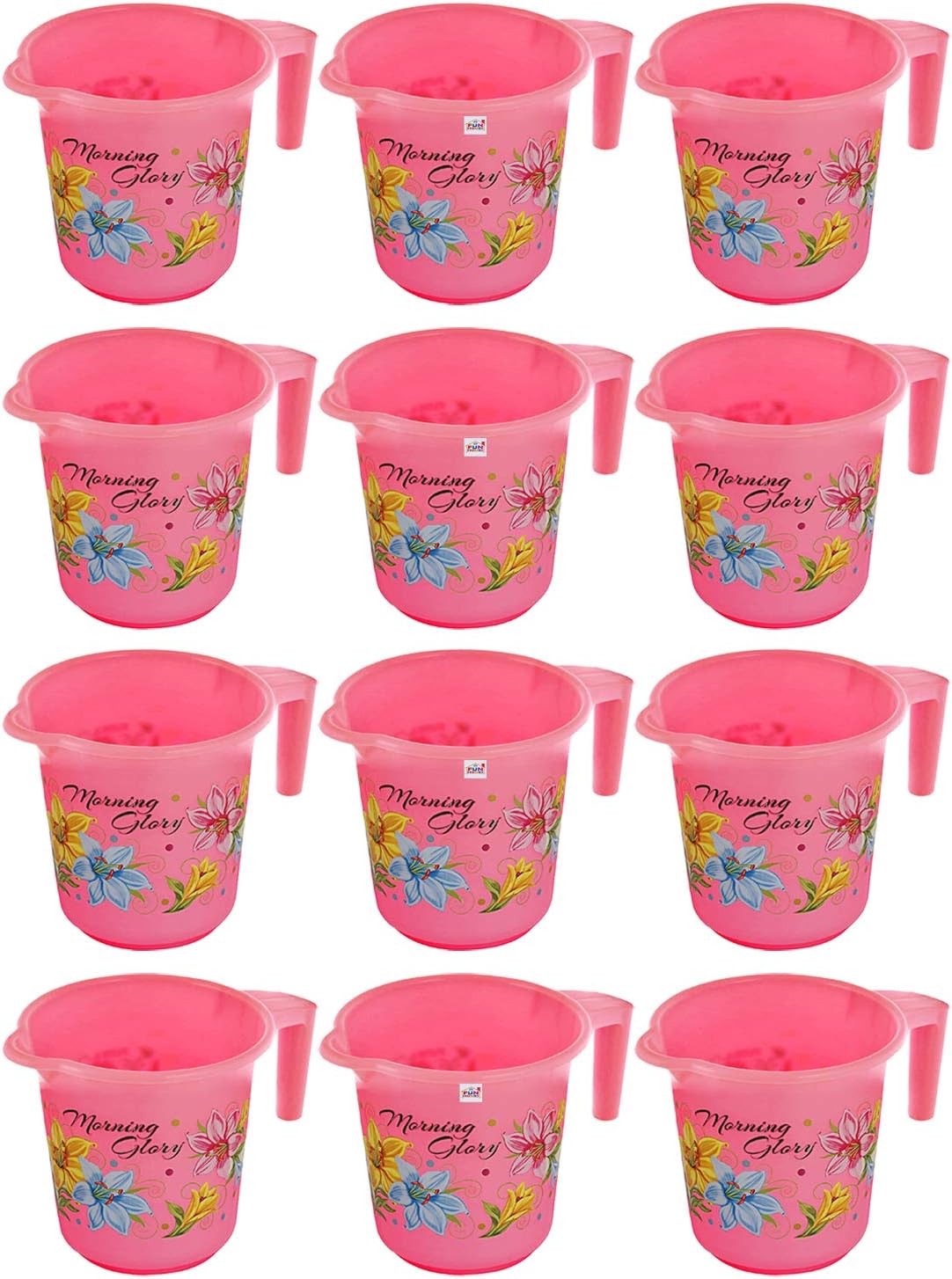 Fun Homes Floral Print 12 Pieces Unbreakable Strong Plastic Bathroom Mug,500 ML (Pink)