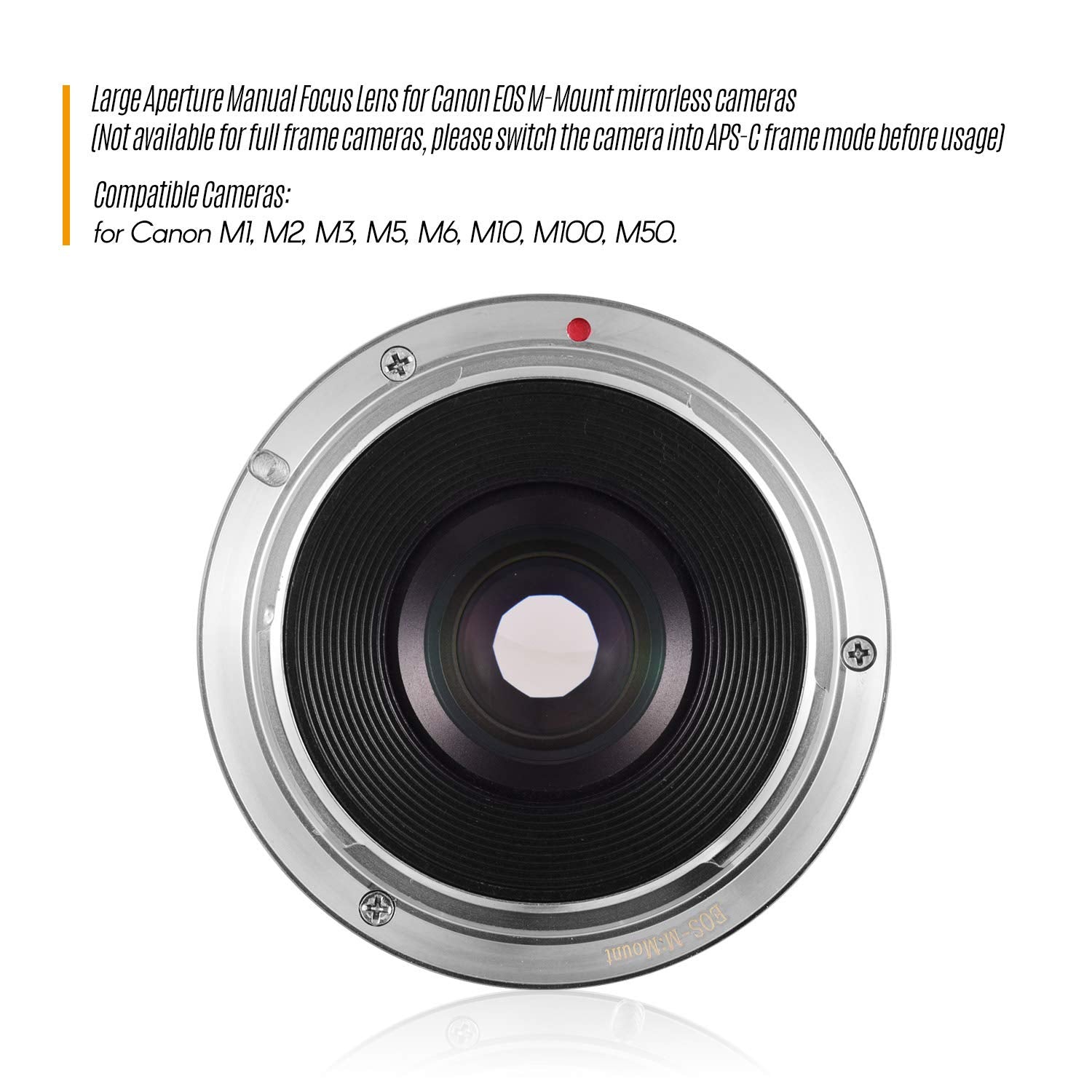 Andoer 35mm F1.6 Manual Focus Lens Large Aperture Compatible with Canon M1/ M2/ M3/ M5/ M6/ M10/ M100/ M50 EOS M-Mount