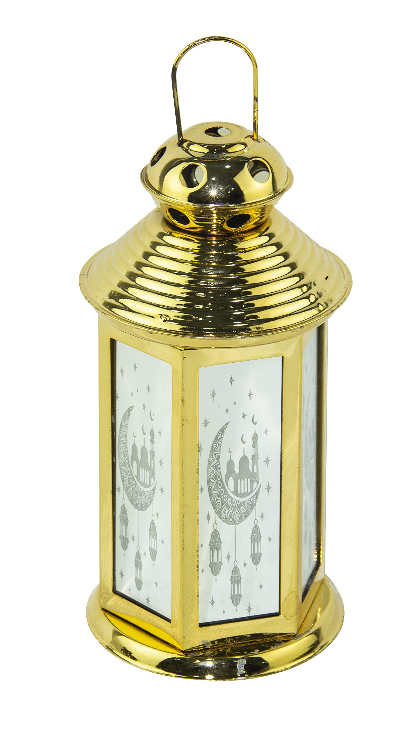 Rosy.Moment Arabic Lantern - LED Fanoos Light for Ramadan Home Décor (18x11.5 cm, Golden)