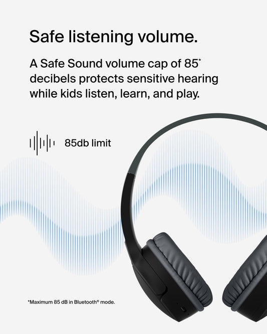 Belkin SoundForm Mini Kids Wireless Headphones with Built in Microphone, On Ear Headsets Girls and Boys For Online Learning, School, Travel Compatible with iPhones, iPads, Galaxy and more - Black