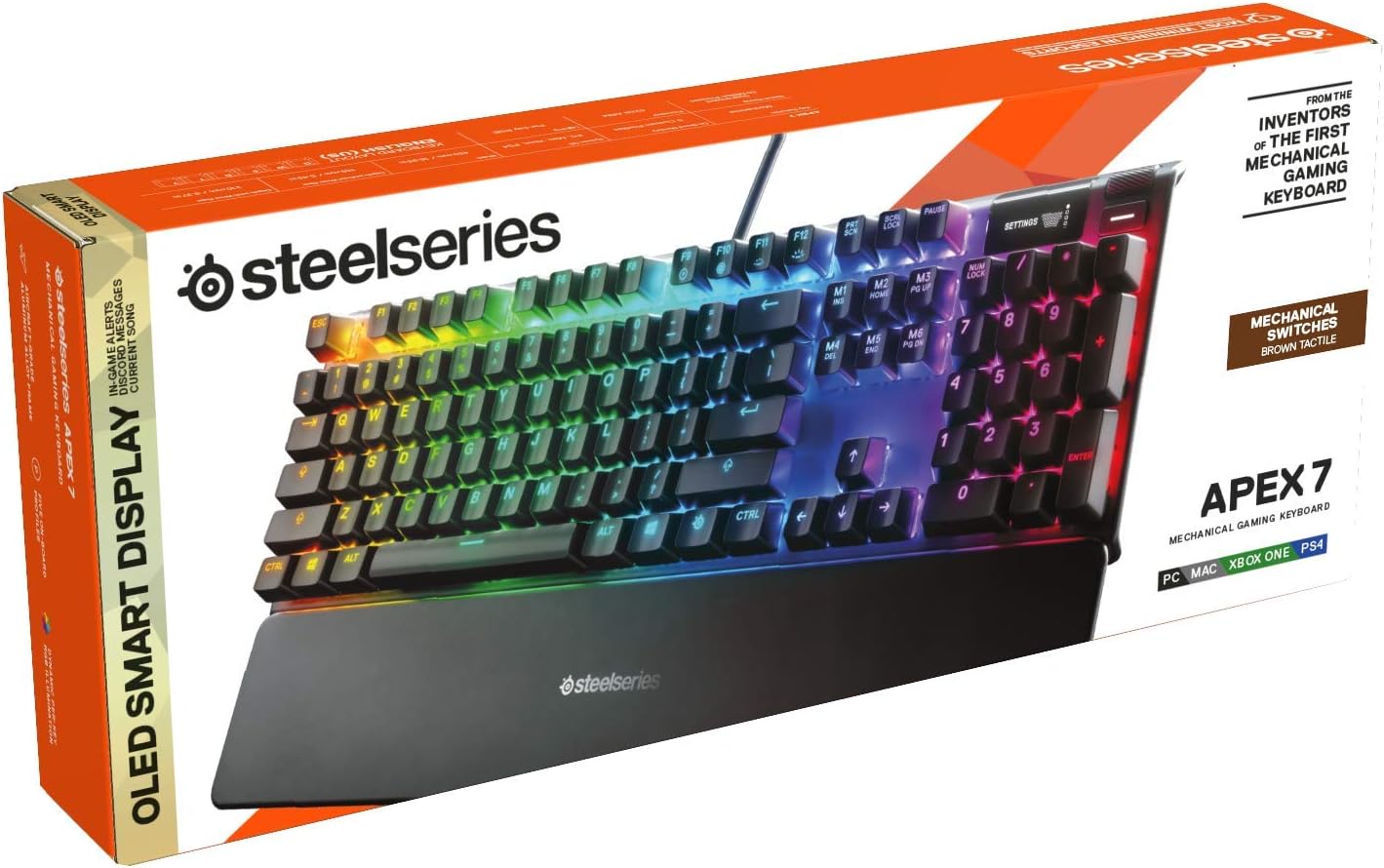 SteelSeries Apex 7 - Mechanical Gaming Keyboard – OLED Smart Display Brown Switches English QWERTY Layout (UK)