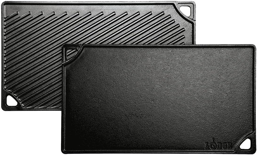 Lodge Pre Seasoned Cast Iron Rectangular Reversible Grill/Griddle, Black, 16.75 X 9.5 Inch,LDP3