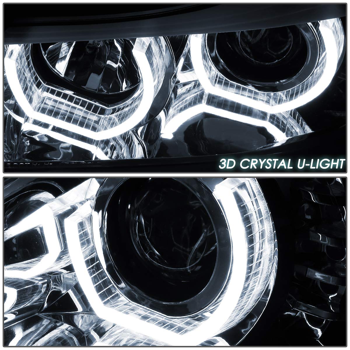 DNA MOTORING HL-3D-E9005-CH-7C Chrome Housing Crystal LED U-Halo APP Control Color Changing Headlights [Compatible with 06-08 323I / 05-08 325I / 06 325XI / 07-08 328I XI /06 330I XI / 07-08 335XI]