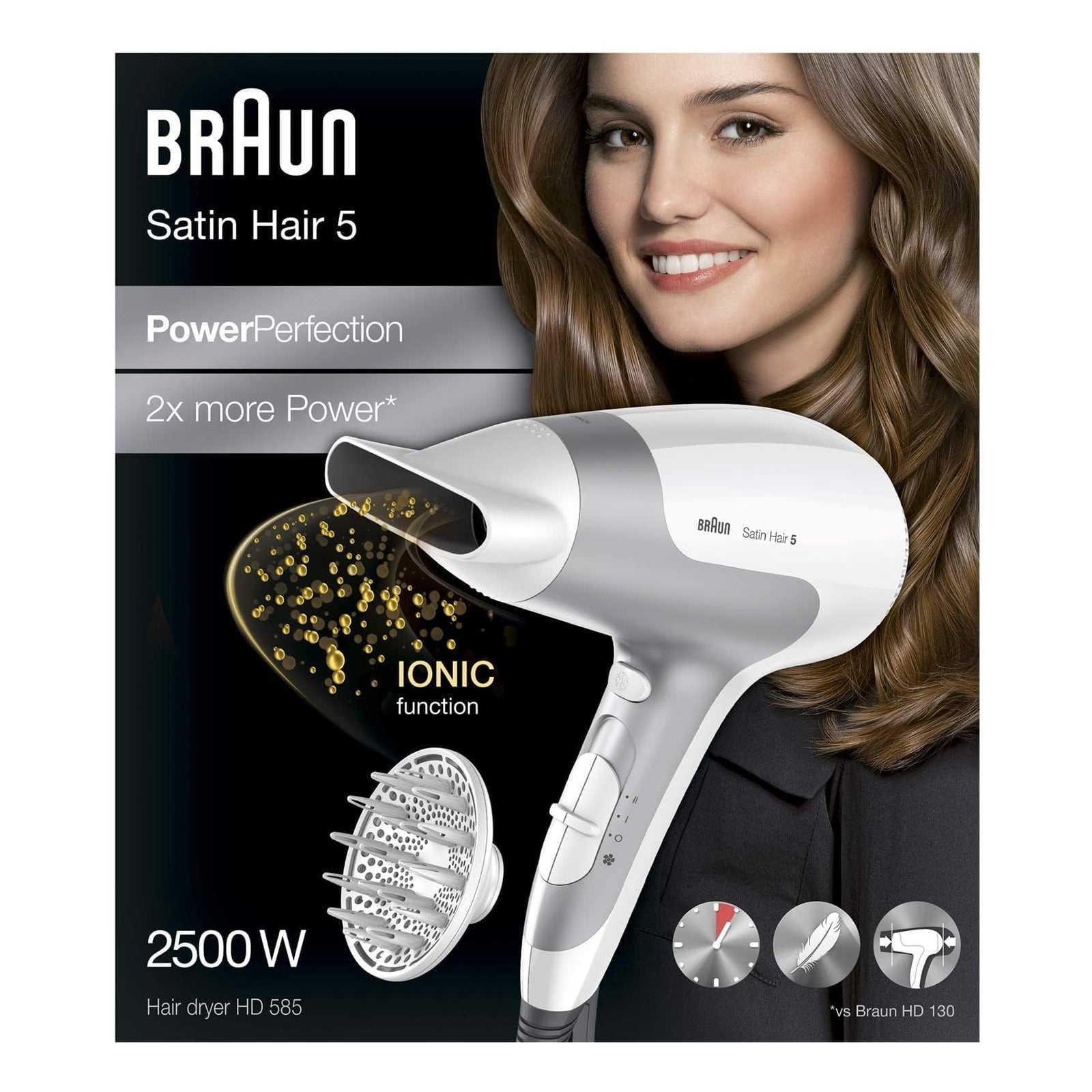 Braun Satin Hair 5 Hd 585 Hair Dryer With Diffuser And Ionic Function