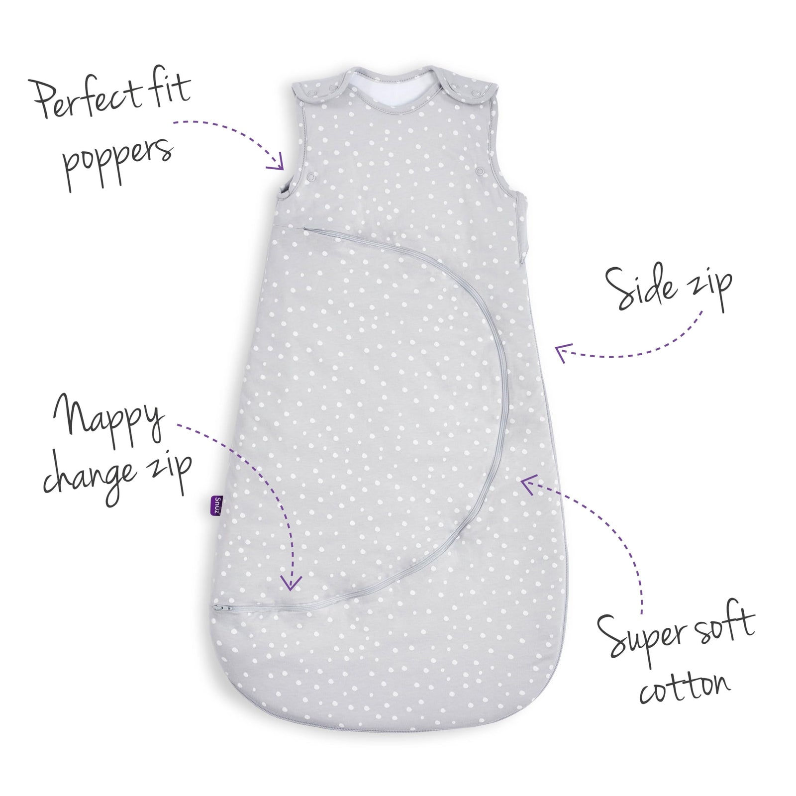 Snuz SnuzPouch Sleeping Bag for Infant/Baby| 2.5 Tog | Clever Nappy change Zip |100% Cotton | For Temperatures within 16-20 Celsius |Frrom 6-18months | Maximum Baby Length 86cm-White