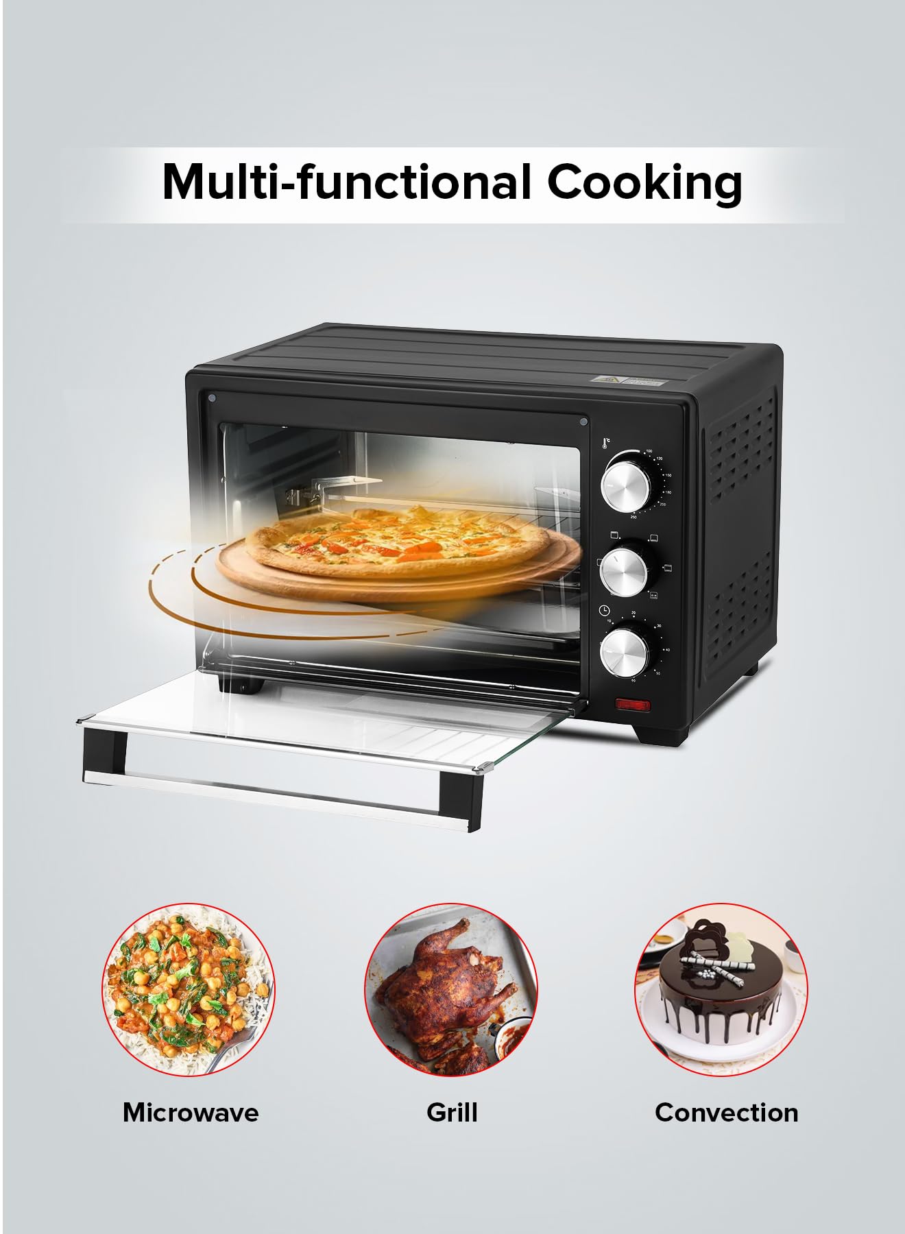 Geepas Electric Oven With Rotisserie 25L,1600W GO34040| Perfect for Baking, Roasting & Grilling - Accessories Included