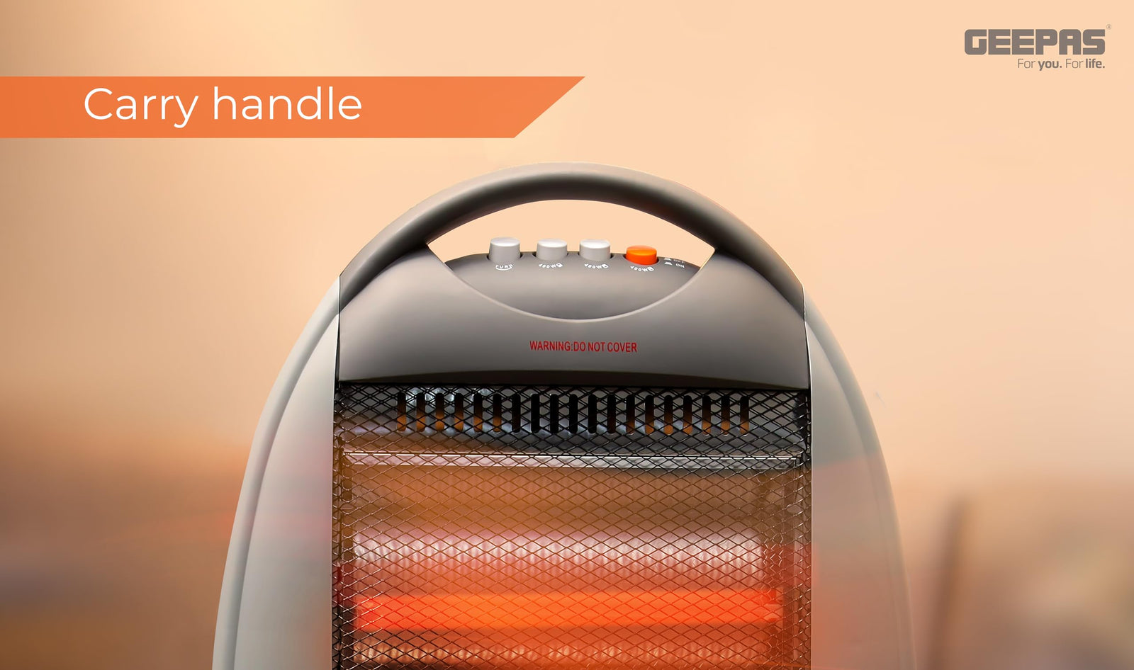 Geepas- Halogen Heater, 3 Heating Power, GHH9107 | Oscillation Function | Safety Tip-Over Switch | Carry Handle | Portable Heater for Home, Office, Etc
