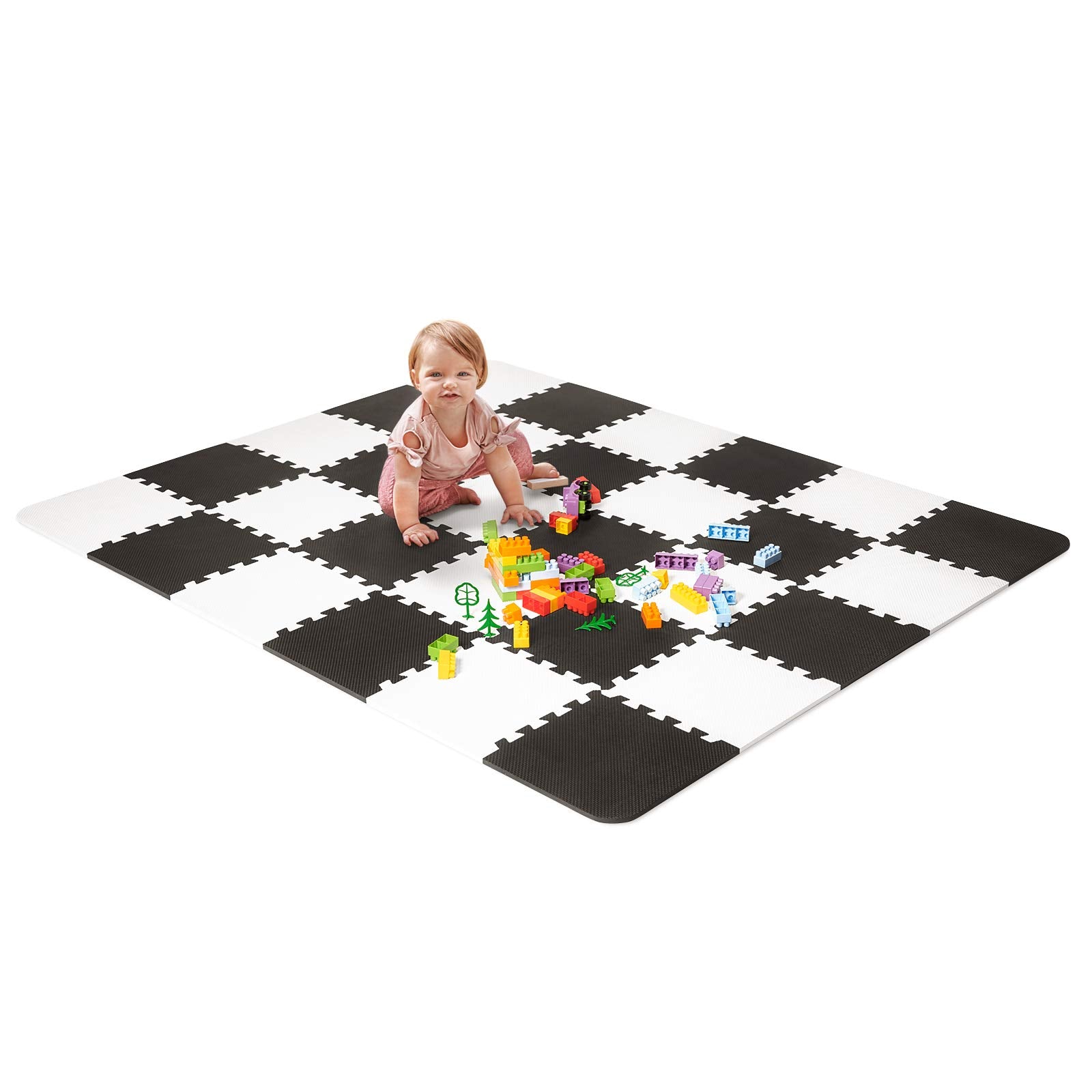 Kk Kinderkraft Puzzle Play Mat Luno, Educational Playmat, Soft Foam Floor, Waterproof, Easy To Clean, No Harmful Substances, Foldable, For Kids Baby, 150X180 Cm, 30 Pieces, Bag In Set, White / Black