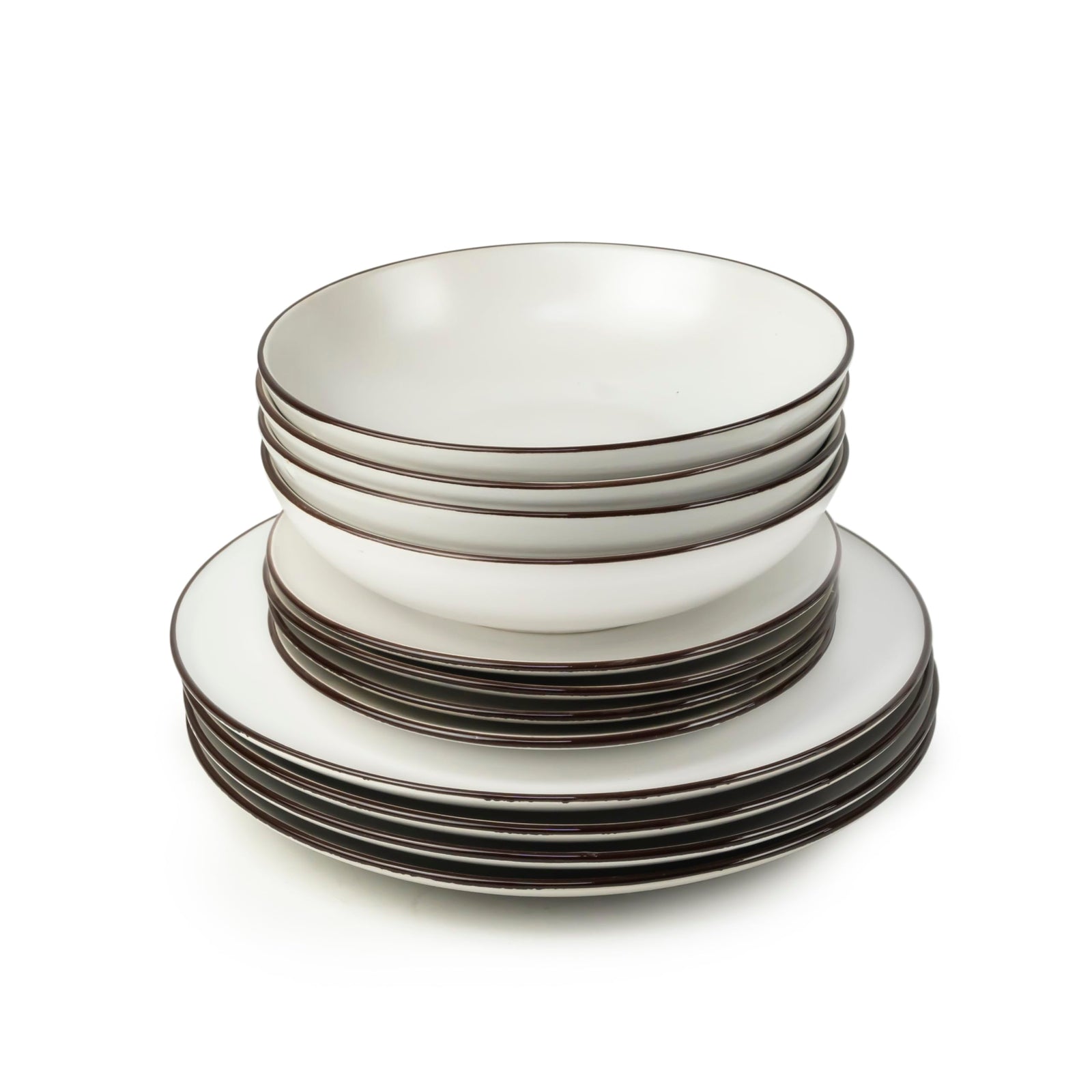 Bone China 11-Piece Stoneware Dinnerware Set - Elegant Ceramic Crockery for 4 - Includes 26cm Dinner Plate, 20cm Salad Plate, and 20cm Bowl with Color Rim