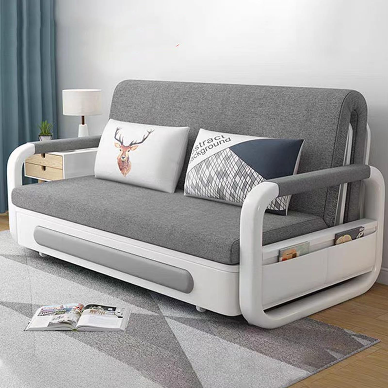 Sofa Bed, Sleeper Sofa, 2 in 1 Pull Out Couch Bed with Storage Chaise for Living Room, Sofa Sleeper with Pull Out Bed, Futon Folding Sofa Bed, Cozy Sofa Turns Bed, Linen Couch (130x83x90 cm)