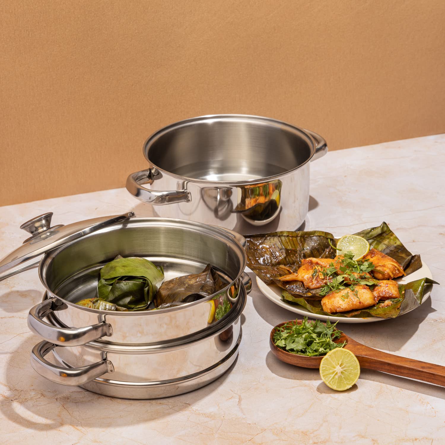 Vinod Stainless Steel Steamer 3 Tier with Glass Lid 20 cm | 2.5 mm Thick Base | Multi Purpose Momos,