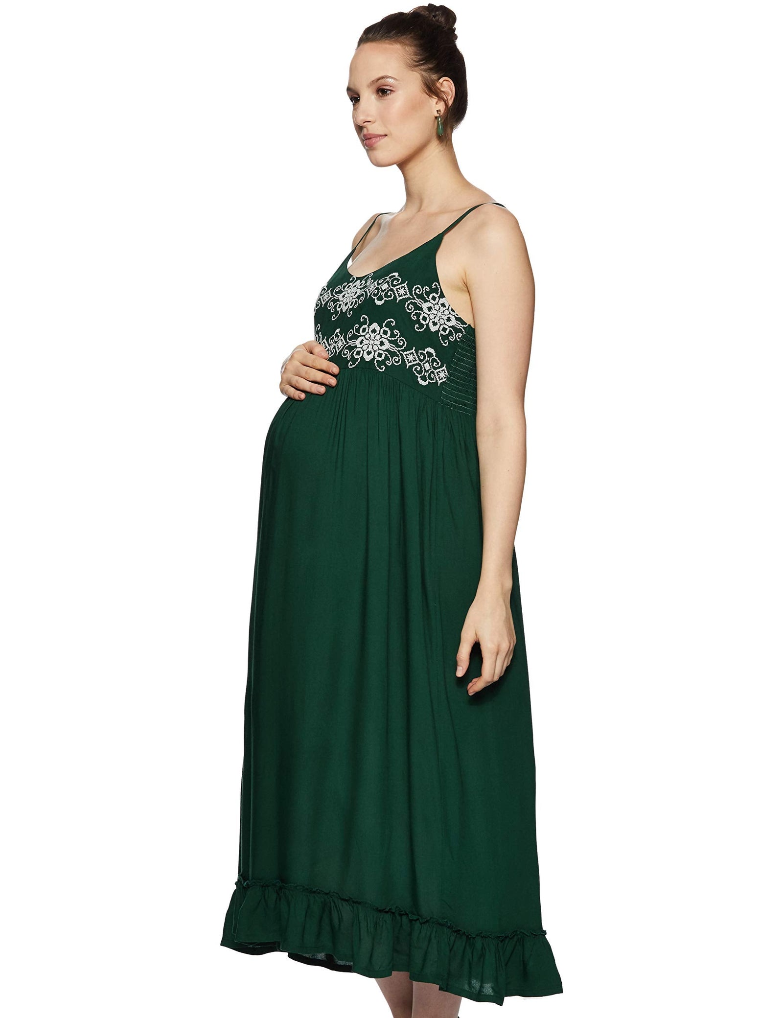 Momstory Maternity Women's Rayon Pleated Maxi Dress