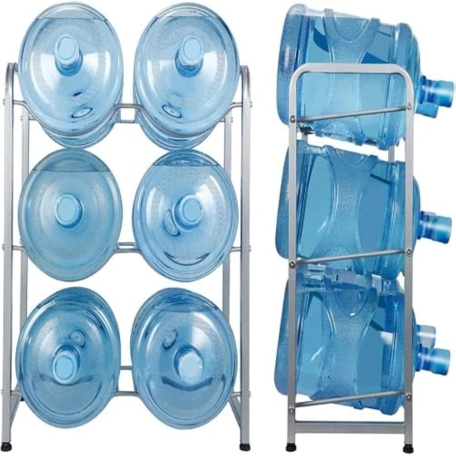 Showay ECVV 5 Gallon Water Bottle Holder, 3-Tier Water Cooler Jug Rack for 6 Bottles Heavy Duty Detachable Kitchen Organization and Storage Shelf