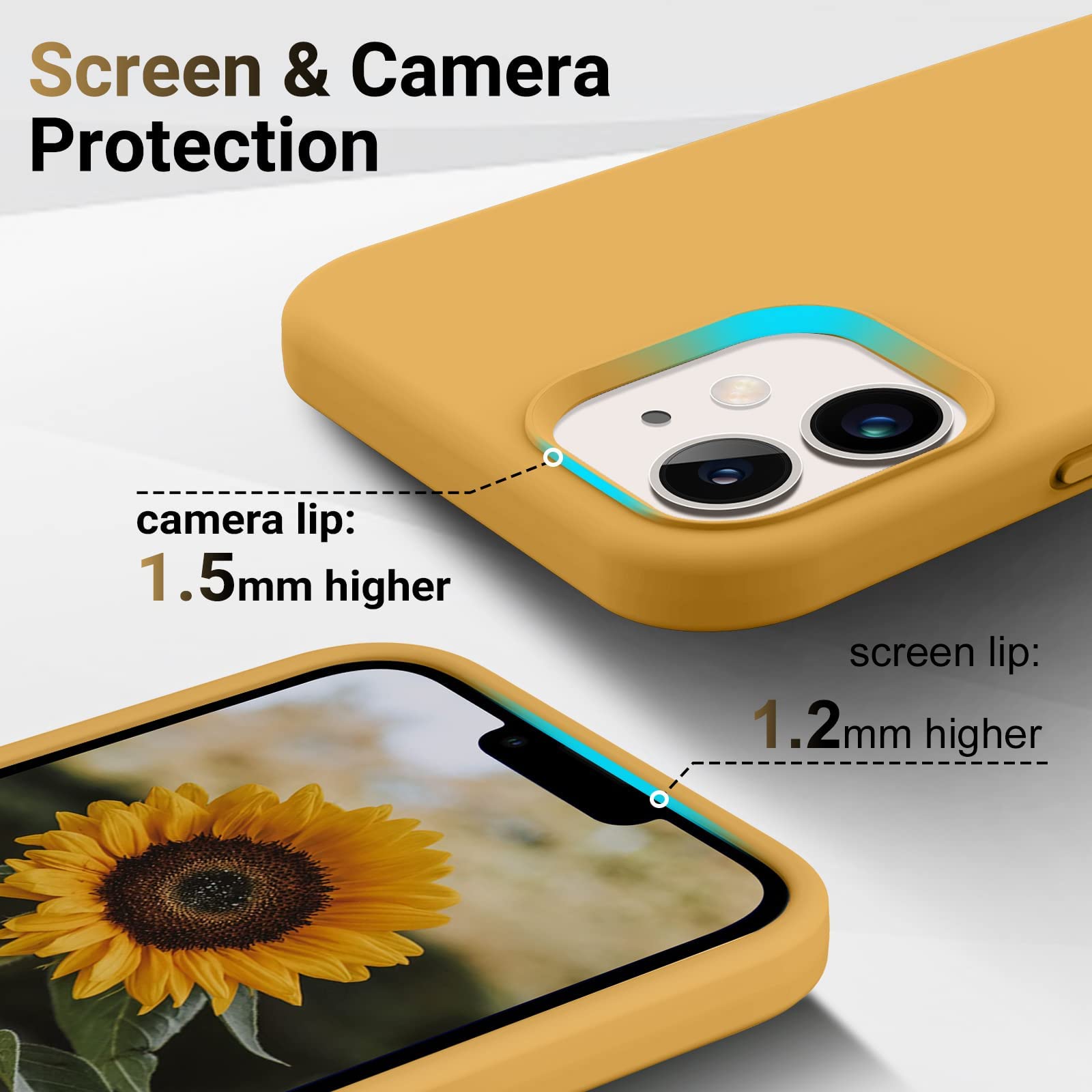 SONGBO [Non-Yellowing] Compatible with iPhone 12 case, tested against military grade drops from 10 feet, (camera protection, anti-scratch), 6.1 inch silicone phone case, yellow