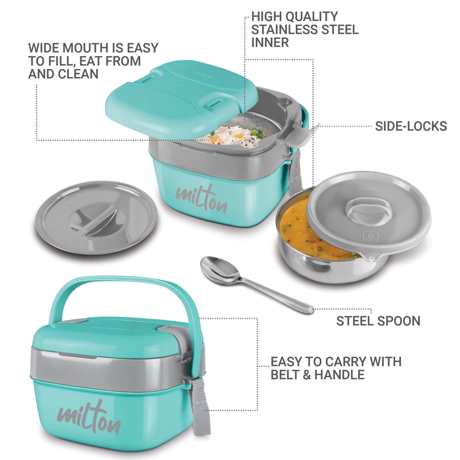 Milton Cubic Small Tiffin Box, Assorted Color, 800 ml