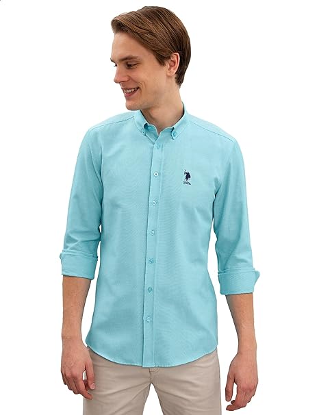 U.S. POLO ASSN. Embroidered Logo Long Sleeves Solid Button-Down Shirt for