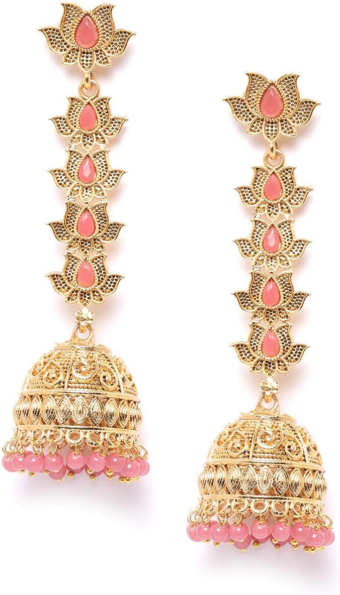 ZAVERI PEARLS LotUS Jhumki Earrings For Women (Golden) (Zpfk9647)