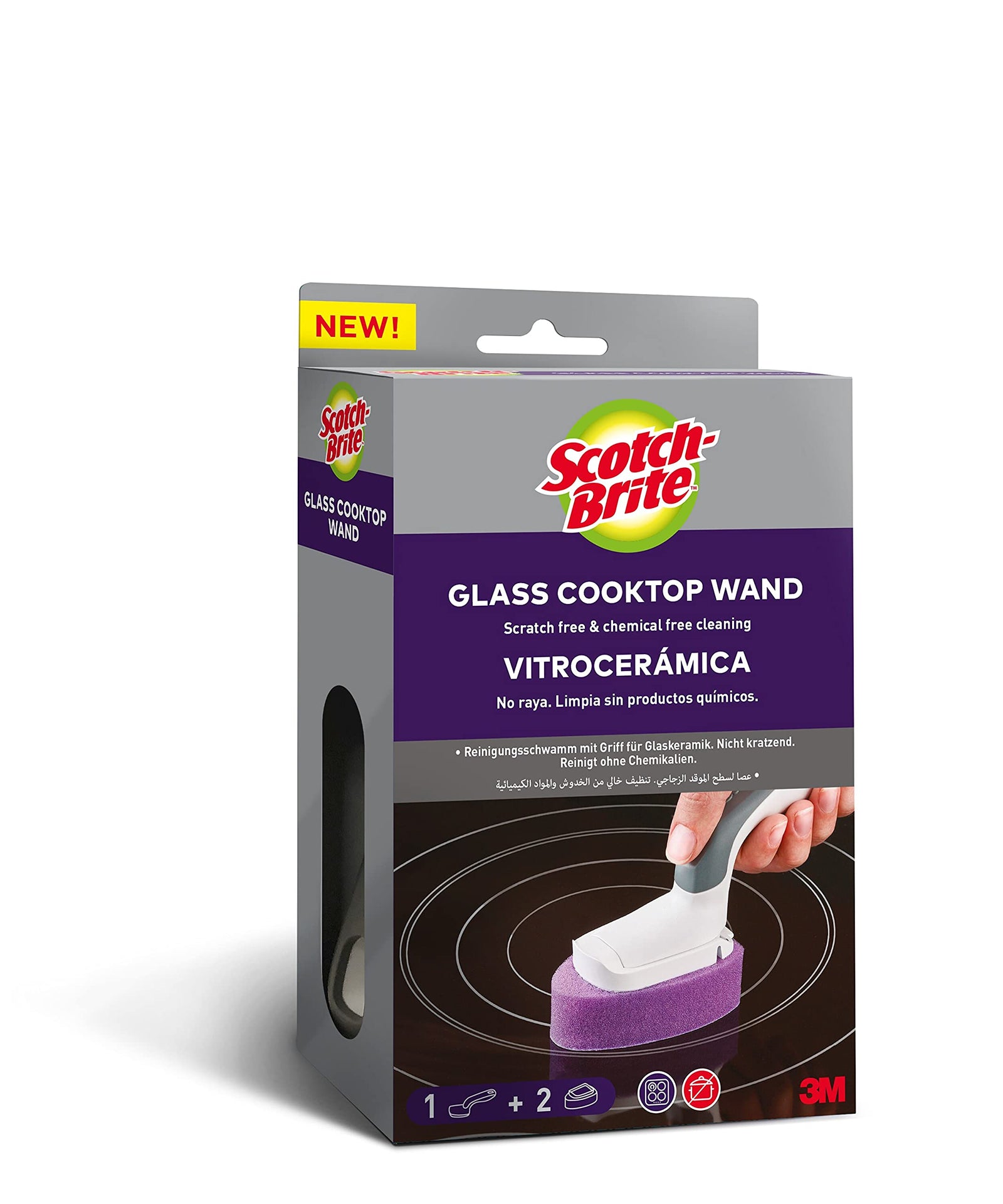 Scotch-Brite Glass Cooktop Cleaning Wand | Scratch and chemical free cleaning | For Glass Stovetops | Tackle Burnt-On Messes | Cleans With Just Water | Kitchen sponge | Scrub | 1 wand+ 2 Refills/pack