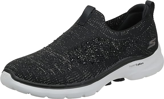 Skechers Womens GO Walk 6 Rhinestone Slip ON Sneaker Shoes, Color Black/Rose Gold, Size 38 EU