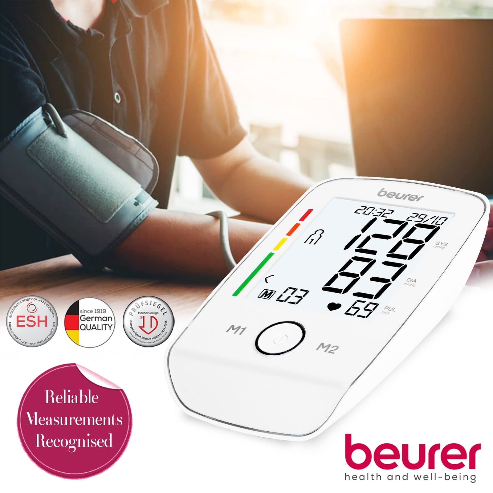 Beurer BM 45 Automatic Blood Pressure Monitor, Clinically Validated, Blood Pressure Machine with Arrhythmia Detection & Colour-Coded Risk Indicator according to WHO standards