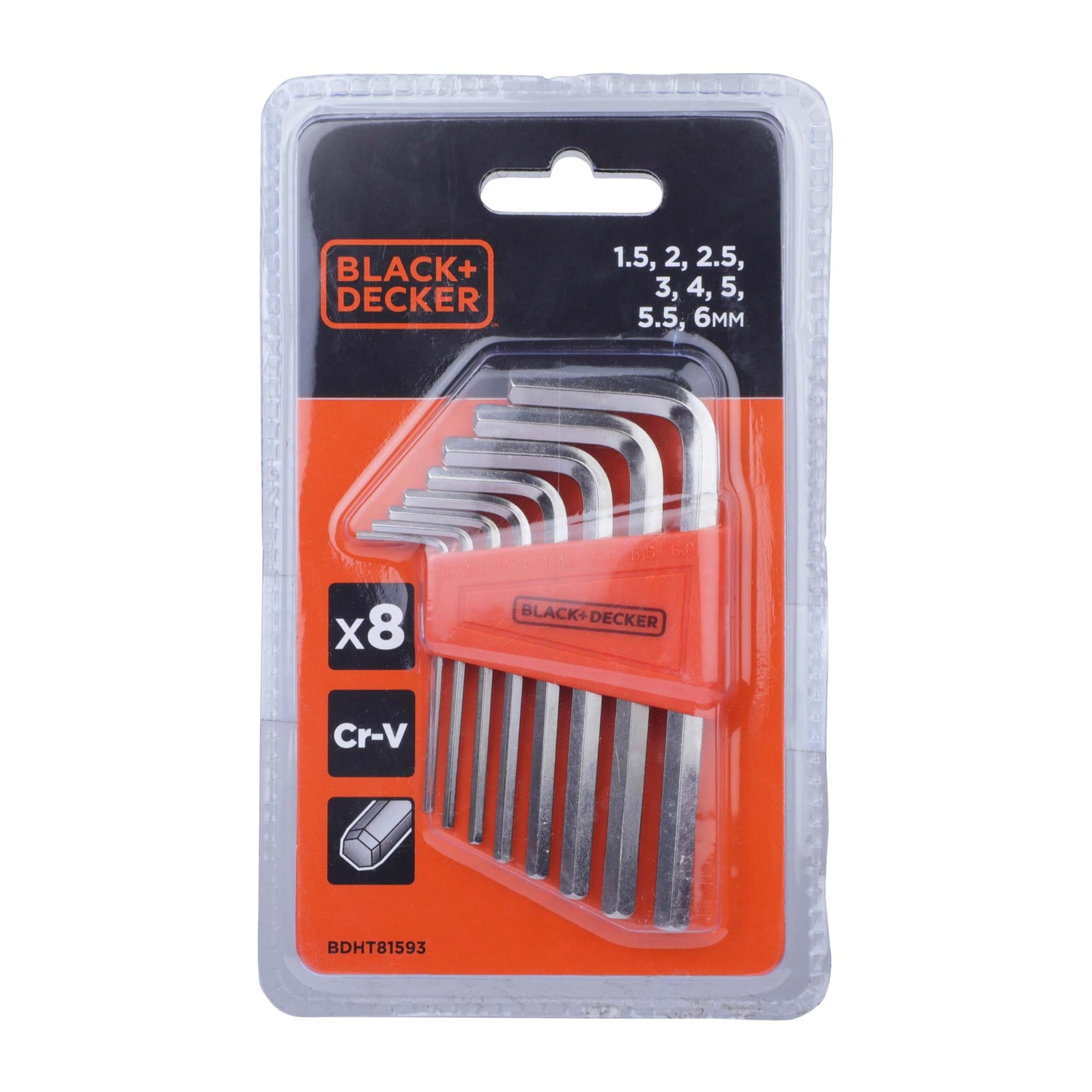 Black & Decker 8 Pieces 1.5-6Mm Steel Hexkey Set, Orange/Black - Bdht81593