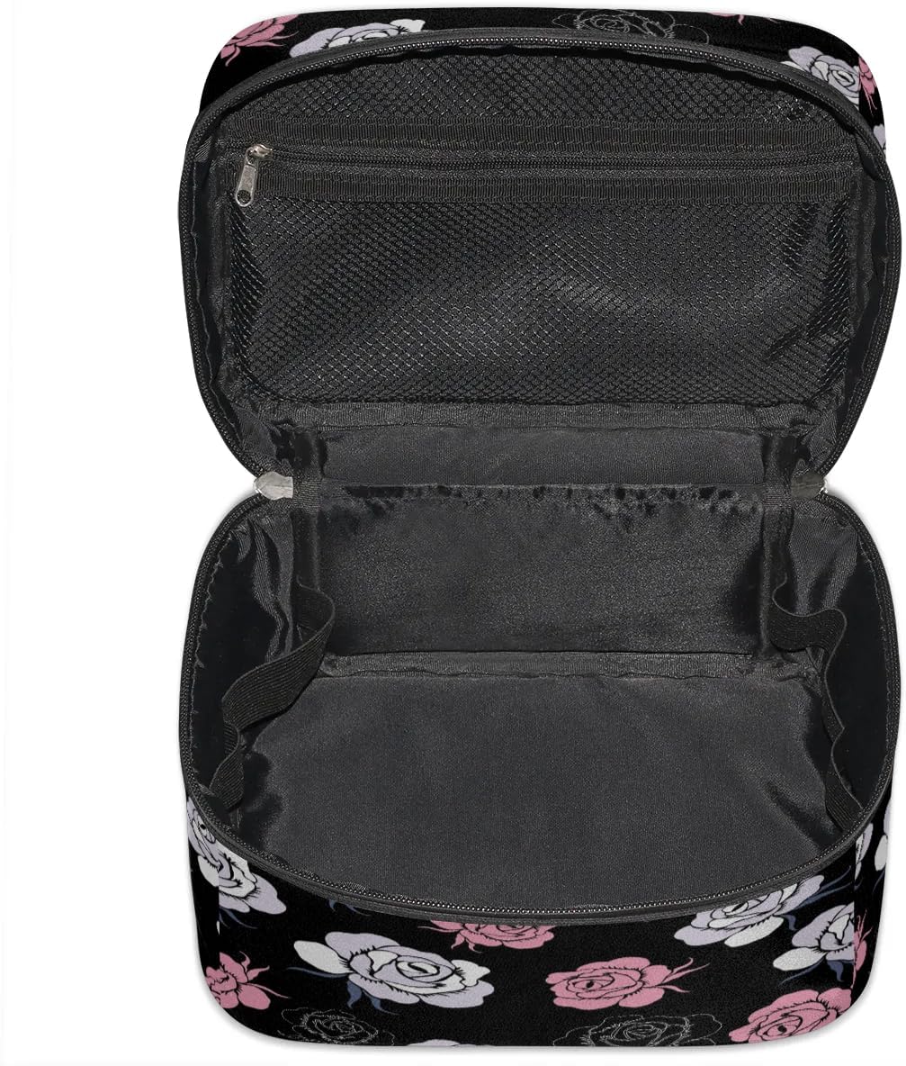 lakefvgk Travel Makeup Bag, Rose Cosmetic Bag for Women Girls, Portable Large Toiletry Bag Case Organizer for Toiletries Accessories Brushes