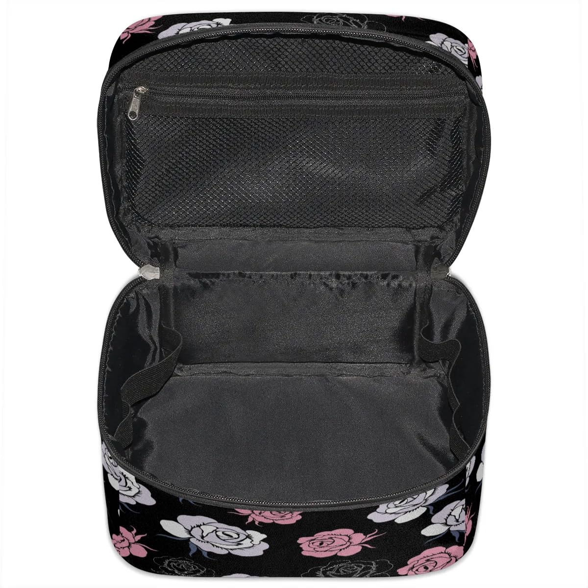 lakefvgk Travel Makeup Bag, Rose Cosmetic Bag for Women Girls, Portable Large Toiletry Bag Case Organizer for Toiletries Accessories Brushes