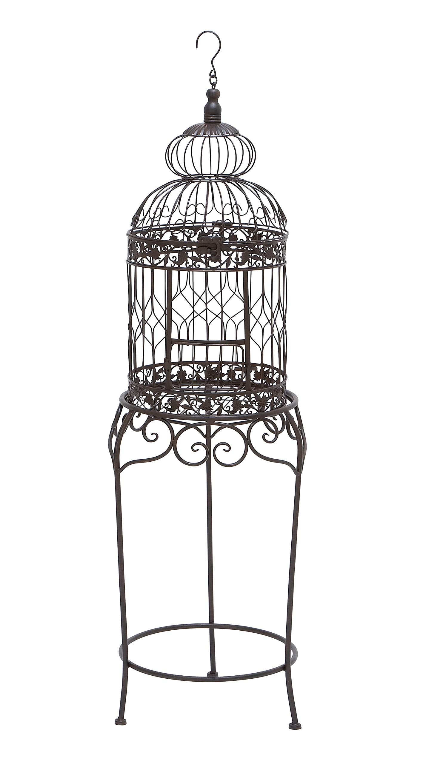 Deco 79 Metal Abstract Birdcage with Latch Lock Closure and Top Hook, 14