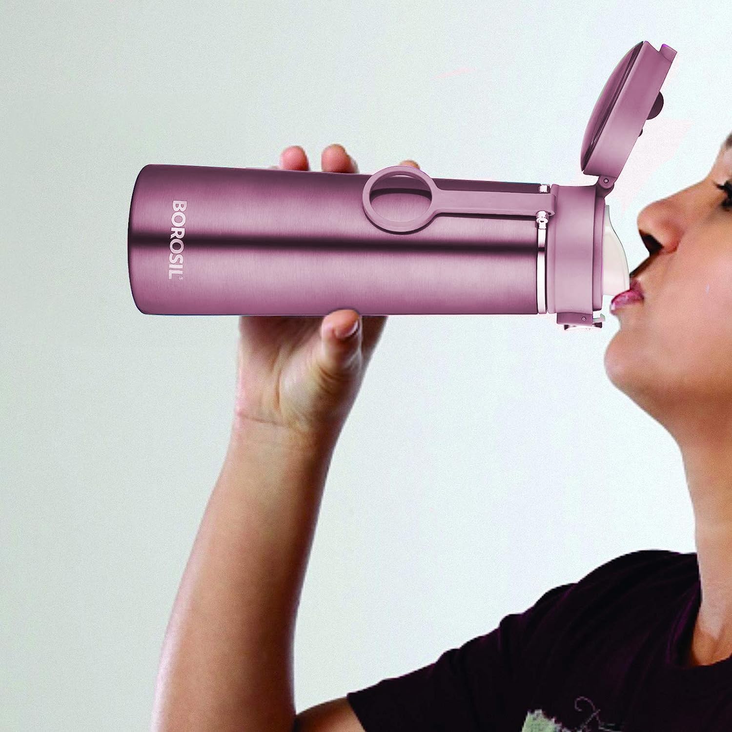 BOROSIL Double Wall Copper Coated Inner Vacuum Insulated Travelease Flask |Water Bottle|Thermos|Sports Bottle|Yoga Bottle|Portable|Office|Outdoor|Reusable Leak Proof PURPLE, 420 ML, BT420PE102