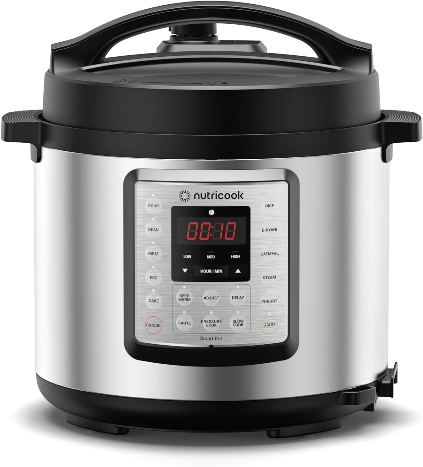 Nutricook Smart Pot Eko, 1000 Watts - 9 In 1 Instant Programmable Electric Pressure Cooker, 6 Liters, 14 Smart Programs, Brushed Stainless Steel/Black  Silver/Black