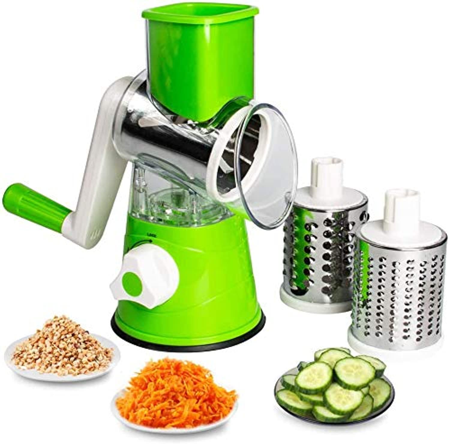 HYU Manual Tabletop Drum Cheese Grater – 3-in-1 Rotary Shredder, Slicer & Grinder