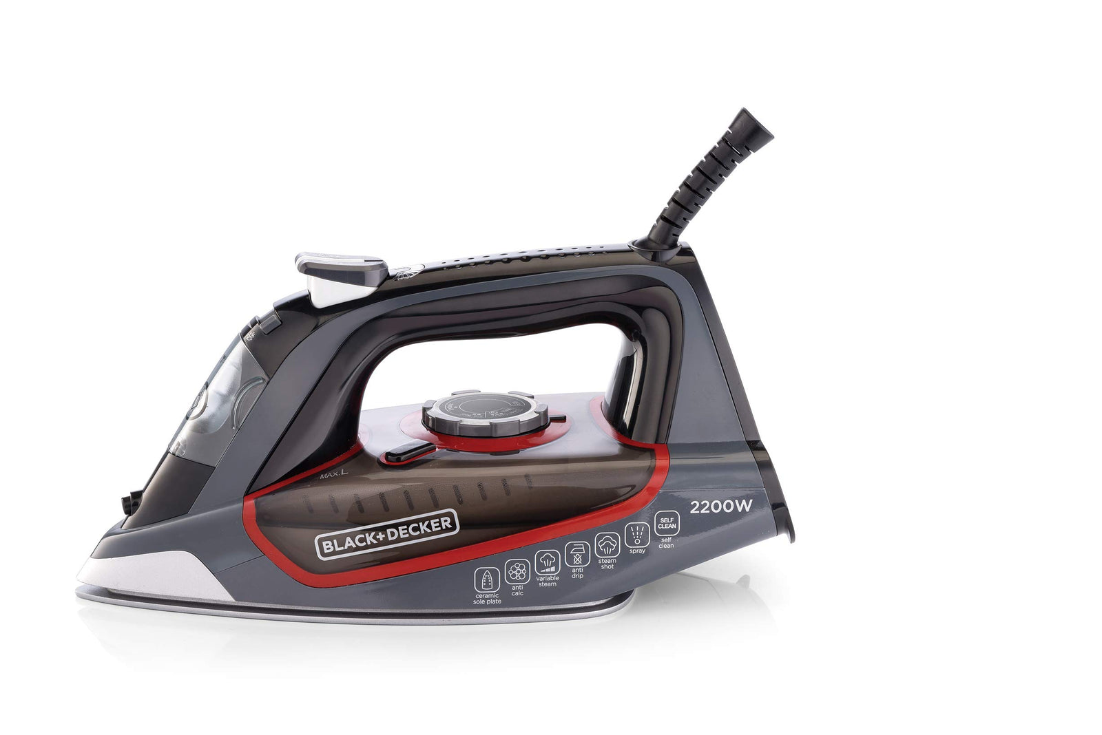 Black & Decker 2200W 90g/min Steam Steam Iron With 380ml Capacity, Ceramic Coated Soleplate with Anti Calc Anti Drip, Self Clean and Auto Shutoff, Removes Stubborn Creases X2050-B5